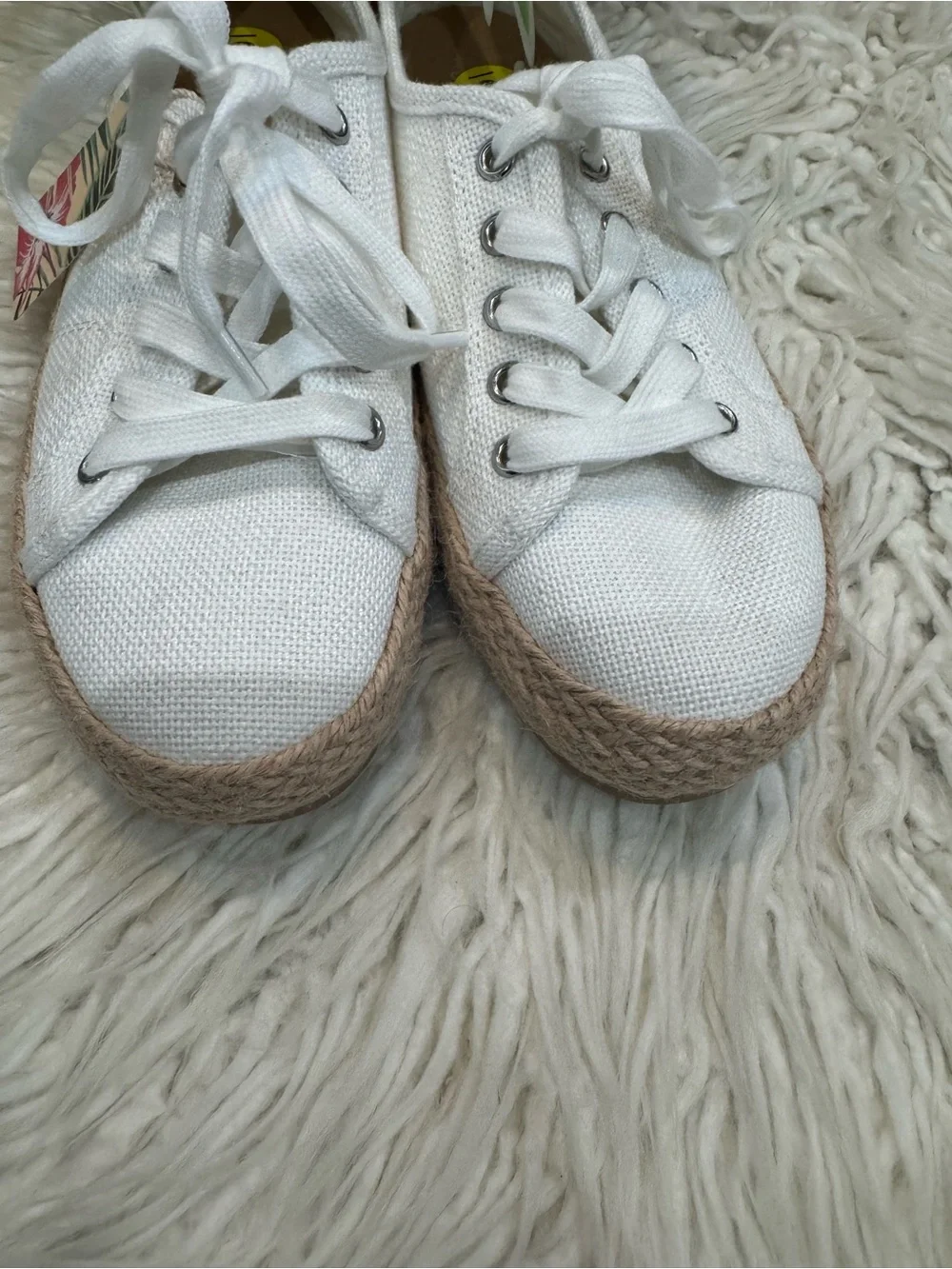 Women’s White Canvas Espadrille Sneaker with Jute Trim